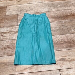 Wilsons Leather | Vintage Teal Leather Pencil Skirt 1970s